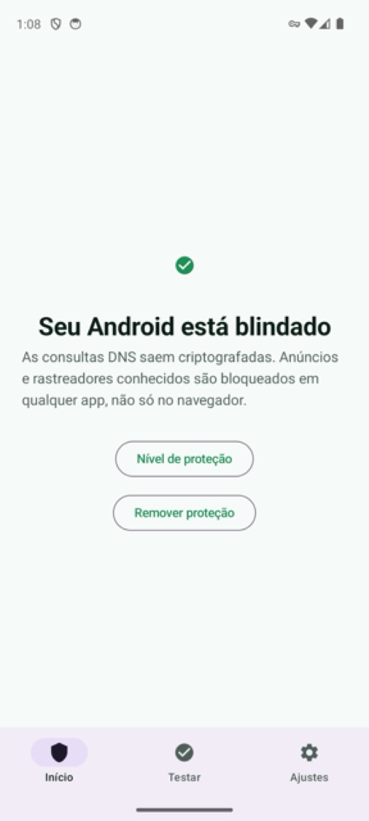 Tela inicial do Blindado no Android: Seu Android está blindado